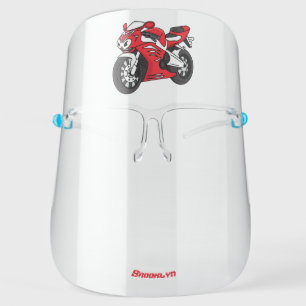 Cute red sports motorcycle cartoon face shield