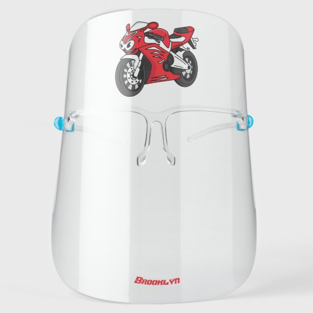 Cute red sports motorcycle cartoon face shield (Front)