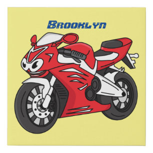 Cute red sports motorcycle cartoon faux canvas print