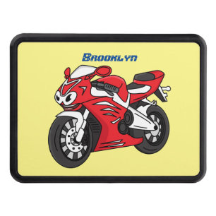Cute red sports motorcycle cartoon hitch cover