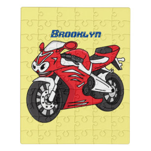 Cute red sports motorcycle cartoon jigsaw puzzle