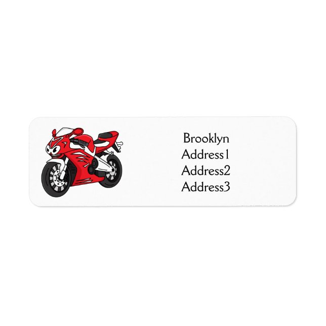 Cute red sports motorcycle cartoon  label (Front)