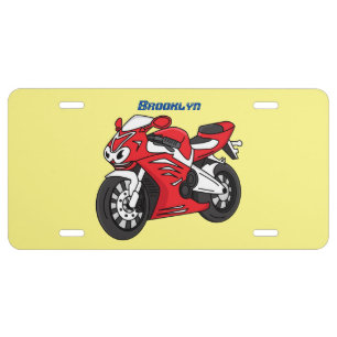 Cute red sports motorcycle cartoon license plate