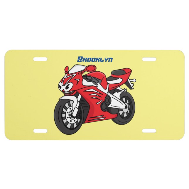 Cute red sports motorcycle cartoon license plate (Front)