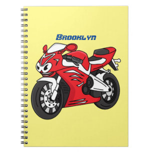 Cute red sports motorcycle cartoon notebook