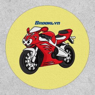 Cute red sports motorcycle cartoon patch