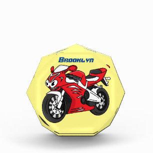 Cute red sports motorcycle cartoon photo block