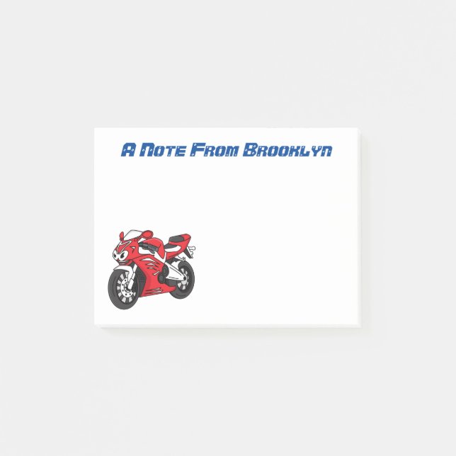 Cute red sports motorcycle cartoon post-it notes (Front)