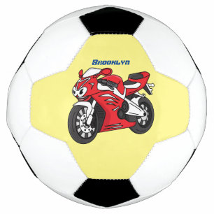 Cute red sports motorcycle cartoon soccer ball