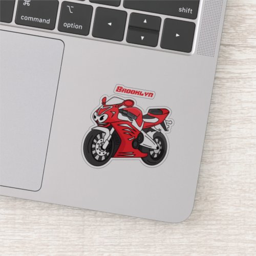 Cute red sports motorcycle cartoon  sticker