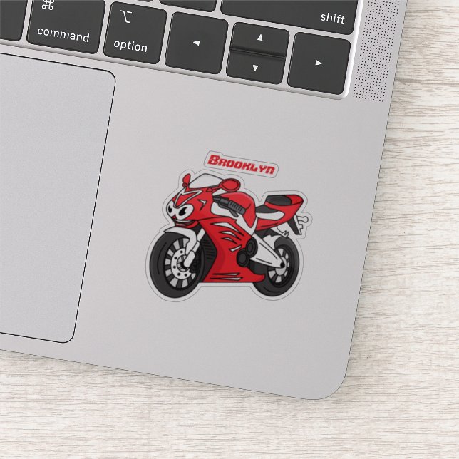 Cute red sports motorcycle cartoon  sticker (Detail)