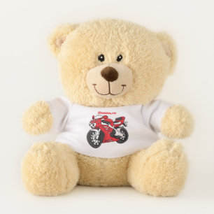 Cute red sports motorcycle cartoon teddy bear