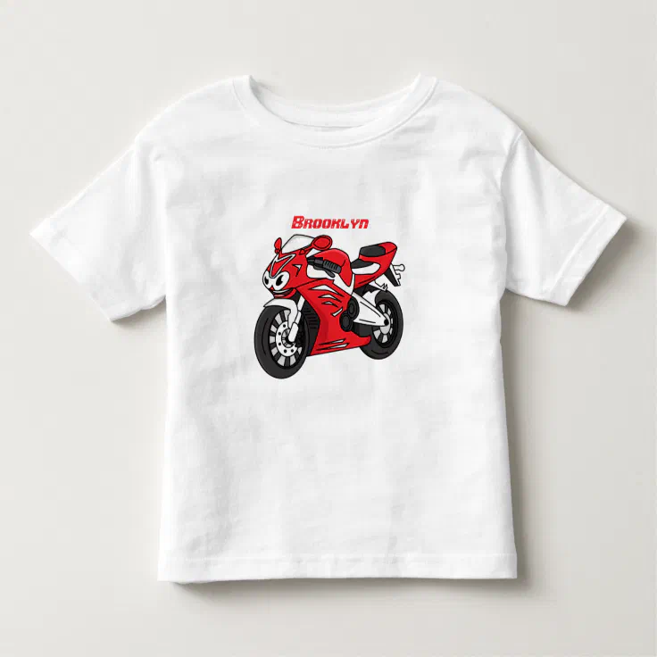 Cute red sports motorcycle cartoon toddler t-shirt | Zazzle