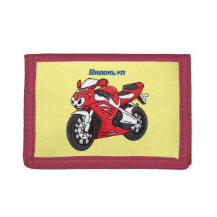 Cute red sports motorcycle cartoon tri-fold wallet