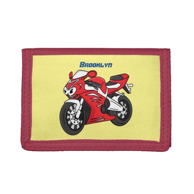 Cute red sports motorcycle cartoon trifold wallet (Front)