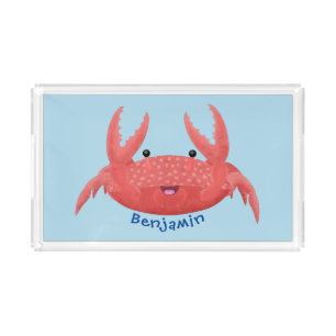 Cute red spotty crab cartoon illustration acrylic tray