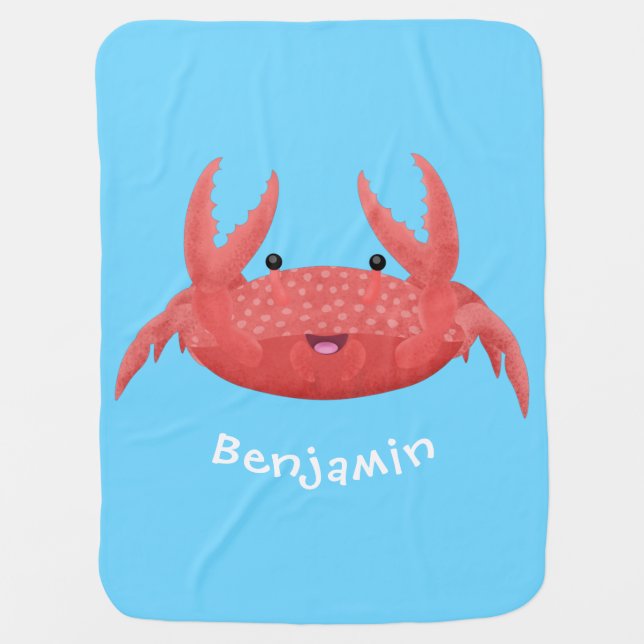 Cute red spotty crab cartoon illustration baby blanket (Front)
