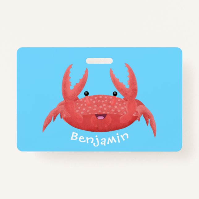 Cute red spotty crab cartoon illustration badge (Front)