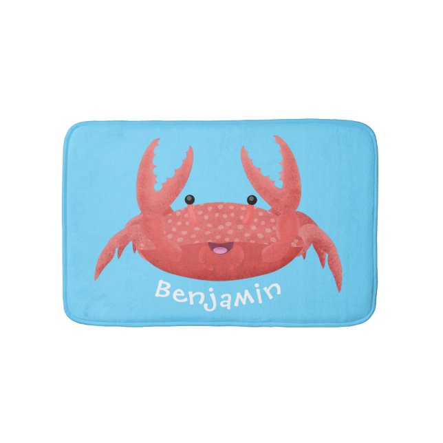 Cute red spotty crab cartoon illustration bath mat (Front)