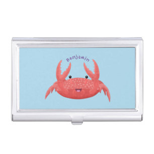 Cute red spotty crab cartoon illustration business card case