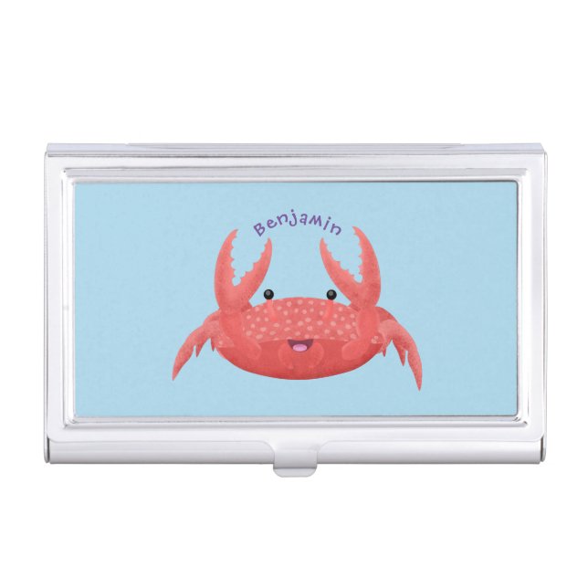 Cute red spotty crab cartoon illustration business card case (Front)