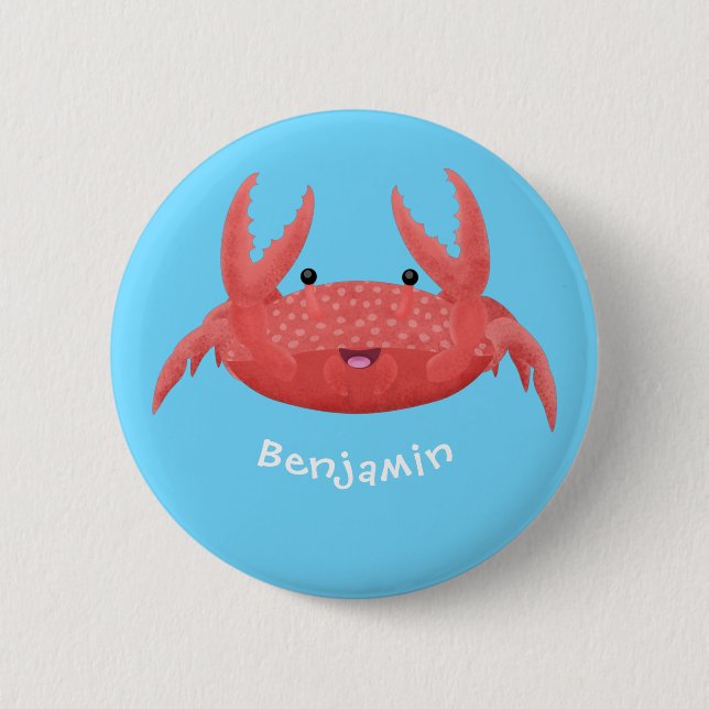 Cute red spotty crab cartoon illustration button (Front)