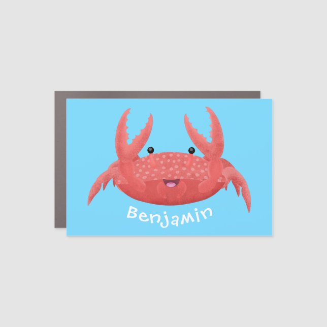 Cute red spotty crab cartoon illustration car magnet (Front)