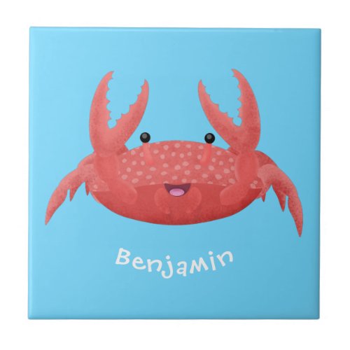 Cute red spotty crab cartoon illustration ceramic tile