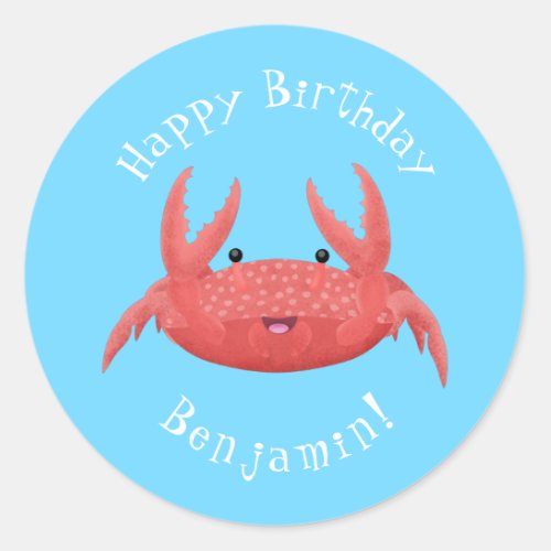 Cute red spotty crab cartoon illustration classic round sticker