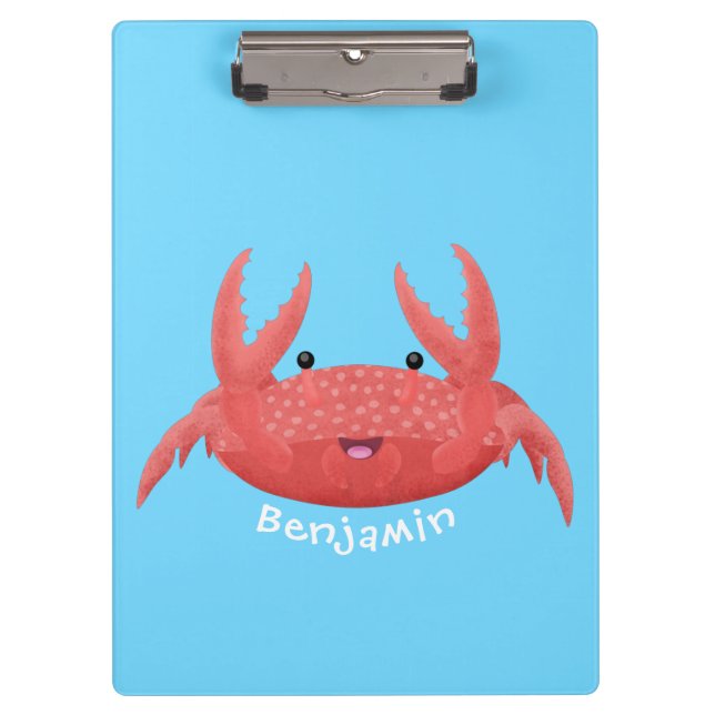 Cute red spotty crab cartoon illustration clipboard (Front)