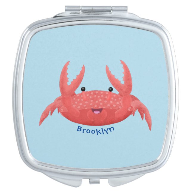 Cute red spotty crab cartoon illustration compact mirror (Front)