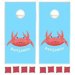 Cute red spotty crab cartoon illustration cornhole set