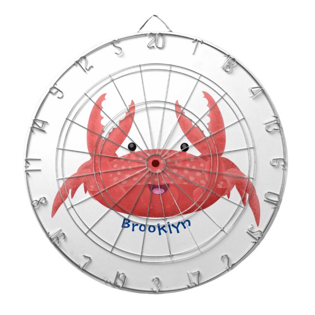 Cute red spotty crab cartoon illustration dart board (Front)