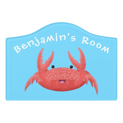 Cute red spotty crab cartoon illustration door sign