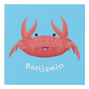 Cute red spotty crab cartoon illustration faux canvas print