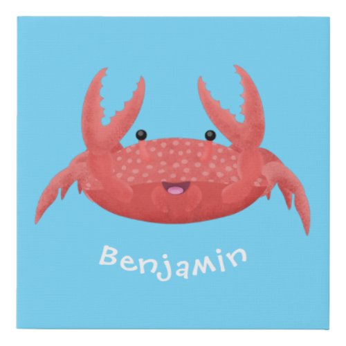 Cute red spotty crab cartoon illustration faux canvas print