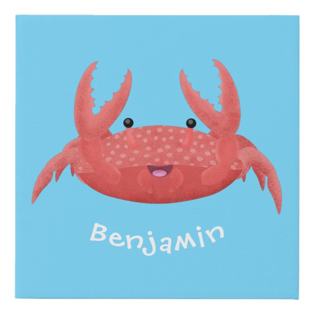 Cute red spotty crab cartoon illustration faux canvas print (Front)