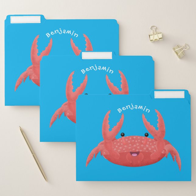 Cute red spotty crab cartoon illustration file folder (Set)