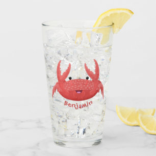 Cute red spotty crab cartoon illustration glass