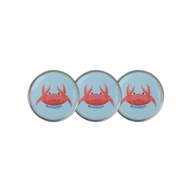 Cute red spotty crab cartoon illustration golf ball marker (3 Up)