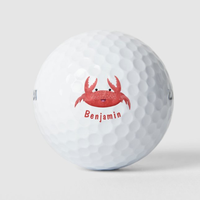Cute red spotty crab cartoon illustration golf balls (Front)