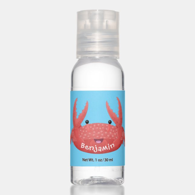 Cute red spotty crab cartoon illustration hand sanitizer (Front)