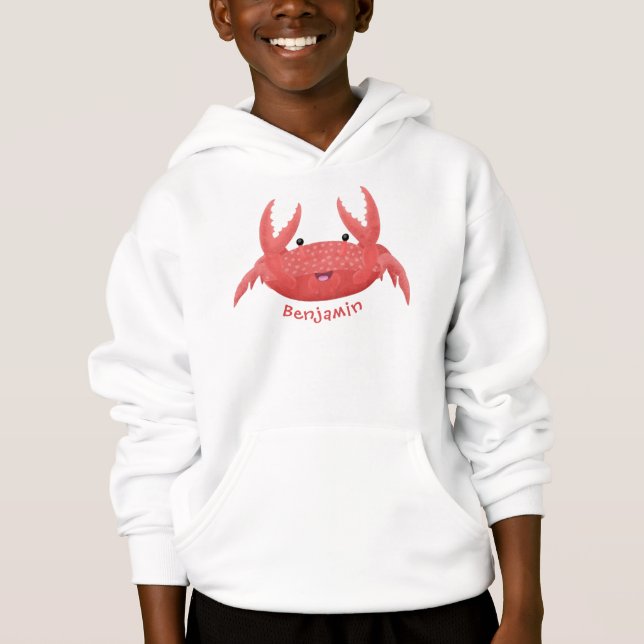 Cute red spotty crab cartoon illustration hoodie (Front)