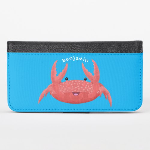 Cute red spotty crab cartoon illustration iPhone x wallet case