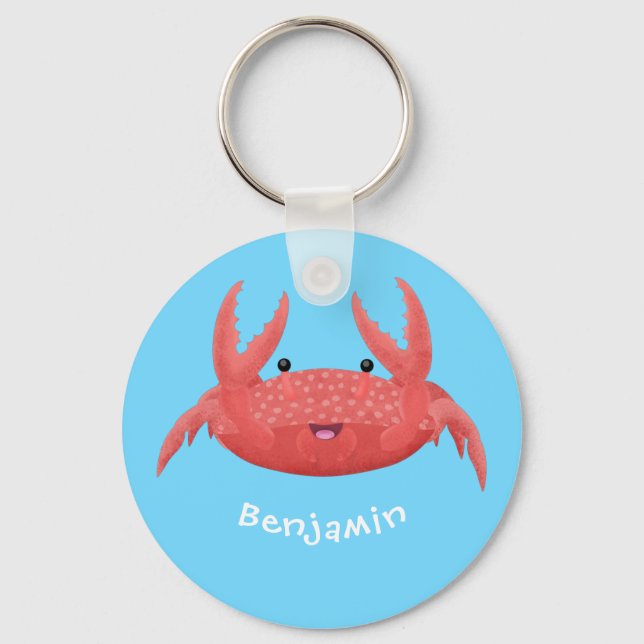 Cute red spotty crab cartoon illustration keychain (Front)