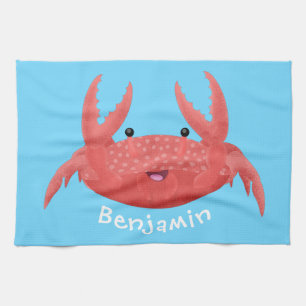 Cute red spotty crab cartoon illustration kitchen towel