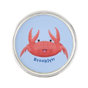 Cute red spotty crab cartoon illustration lapel pin