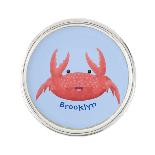 Cute red spotty crab cartoon illustration lapel pin (Front)