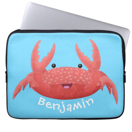 Cute red spotty crab cartoon illustration laptop sleeve