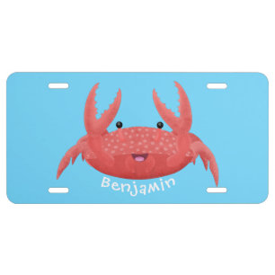 Cute red spotty crab cartoon illustration license plate